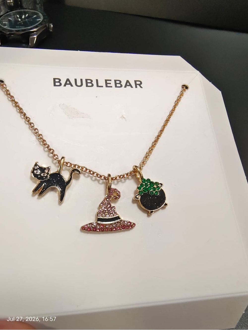 NWOBBaubleBar Gold-Tone Halloween Charm Necklace - Black Cat, Witch Hat, Cauldro - Picture 2 of 3
